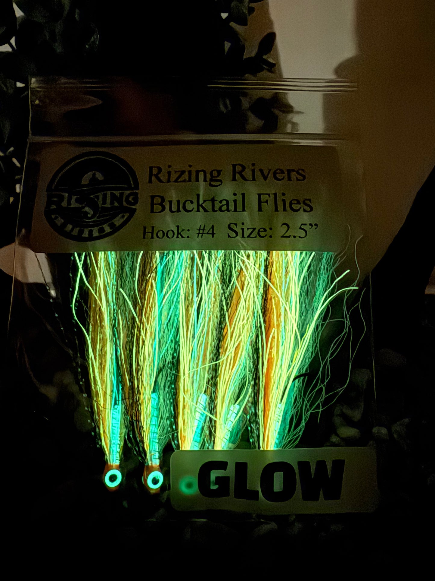 5 Pcs Rizing Rivers Premium Bucktail Flies (Glow Series – Orange) – Glow in the Dark Flies for Night or Low-Light Fishing