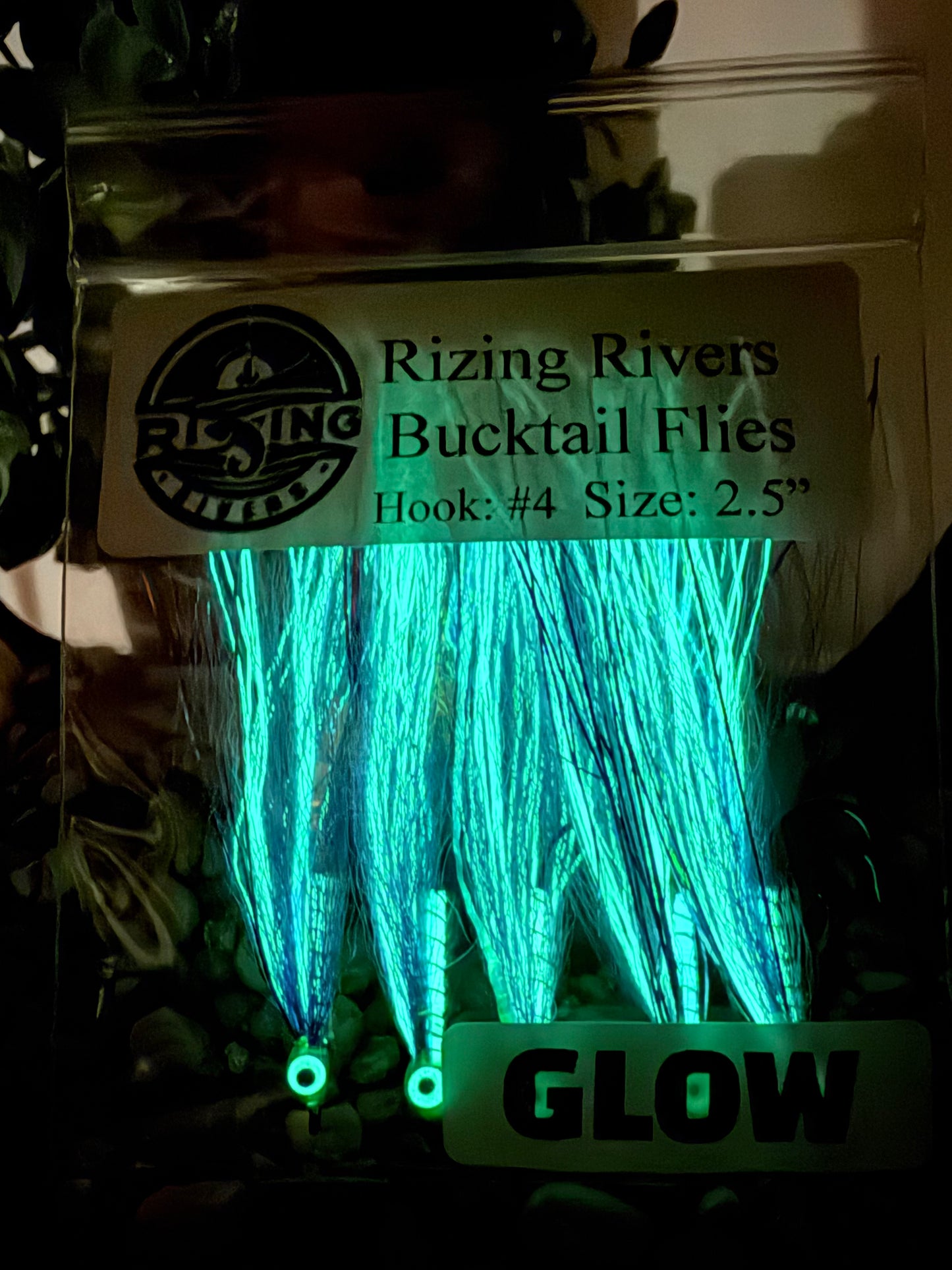 5 Pcs Rizing Rivers Premium Bucktail Flies (Glow Series – Violet Purple) – Glow in the Dark Flies for Night or Low-Light Fishing