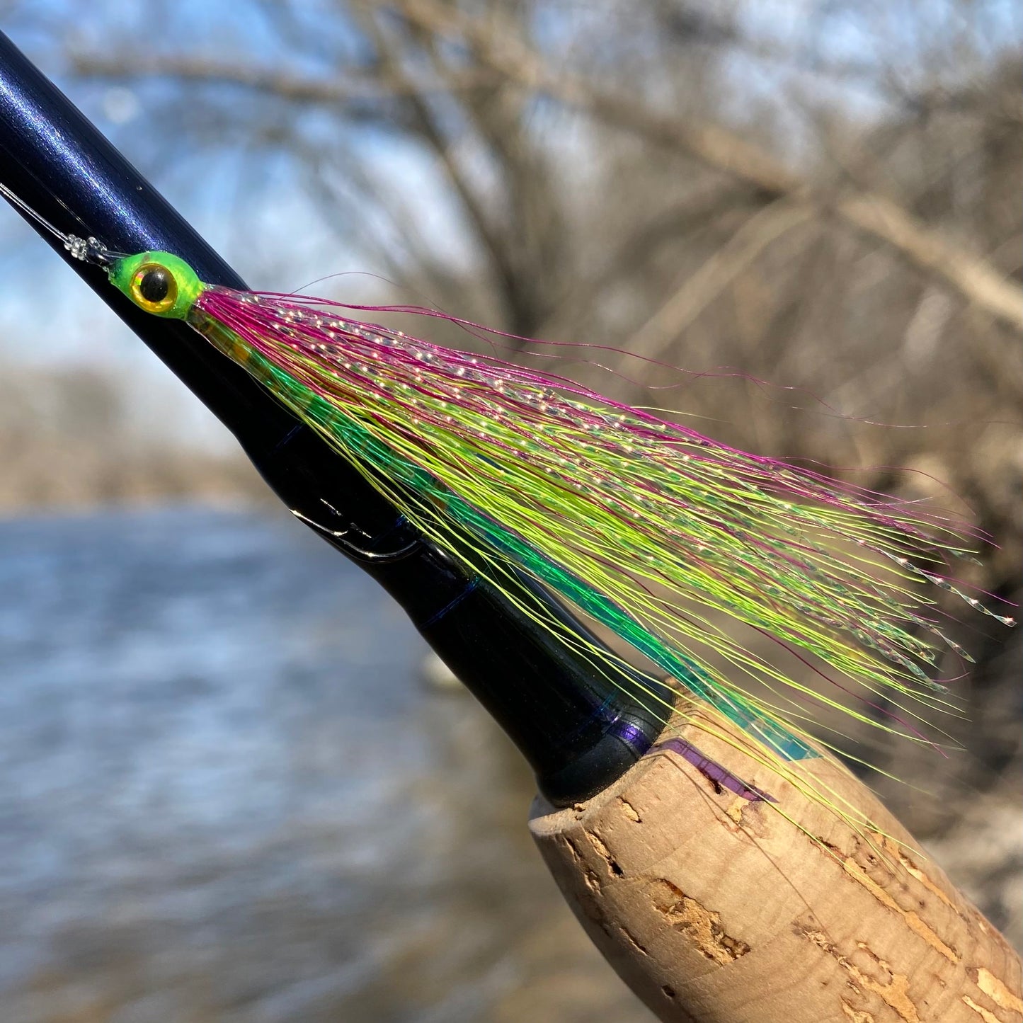 5 Pcs Rizing Rivers 3D Bucktail Flies (Chartreuse/Light Purple)