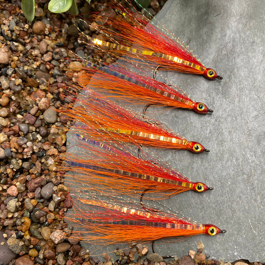 5 Pcs Rizing Rivers Premium Bucktail Flies (Red/Orange)