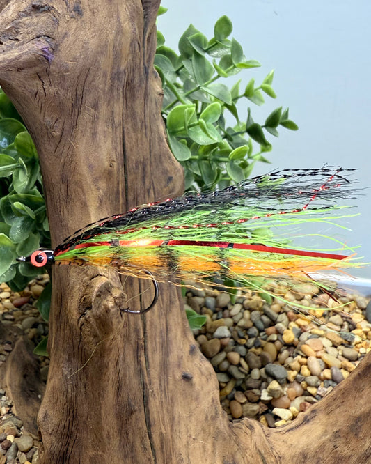 5 Pcs Rizing Rivers Premium Bucktail Flies (Glow Series – Angry Perch) – Glow in the Dark Flies for Night or Low-Light Fishing