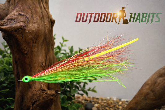 5 Pcs Rizing Rivers Premium Bucktail Flies (Glow Series – Red/Chartreuse) – Glow in the Dark Flies for Night or Low-Light Fishing