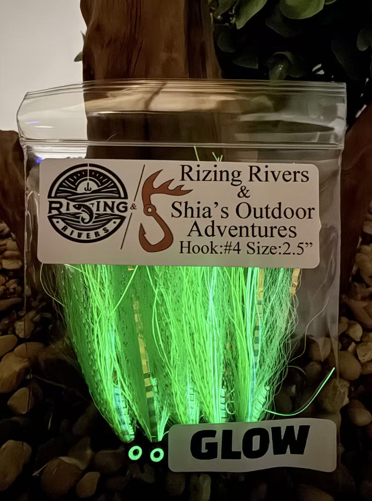 5 Pcs Rizing Rivers Premium Bucktail Flies (Glow Series – Clown) – Glow in the Dark Flies for Night or Low-Light Fishing