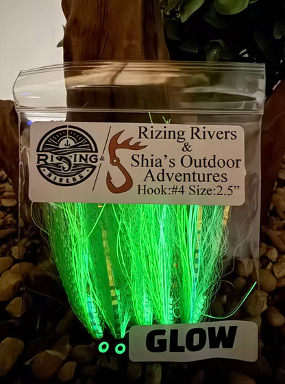 5 Pcs Rizing Rivers Premium Bucktail Flies (Glow Series – Clown) – Glow in the Dark Flies for Night or Low-Light Fishing