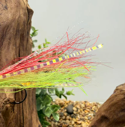 Premium Bucktail Flies (Glow Series – Red/Chartreuse) – Glow in the Dark Flies for Night or Low-Light Fishing