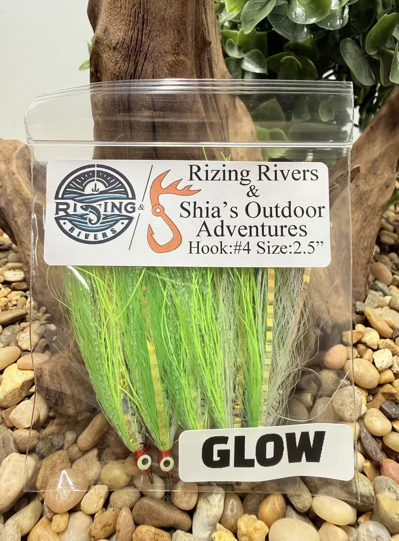5 Pcs Rizing Rivers Premium Bucktail Flies (Glow Series – Clown) – Glow in the Dark Flies for Night or Low-Light Fishing