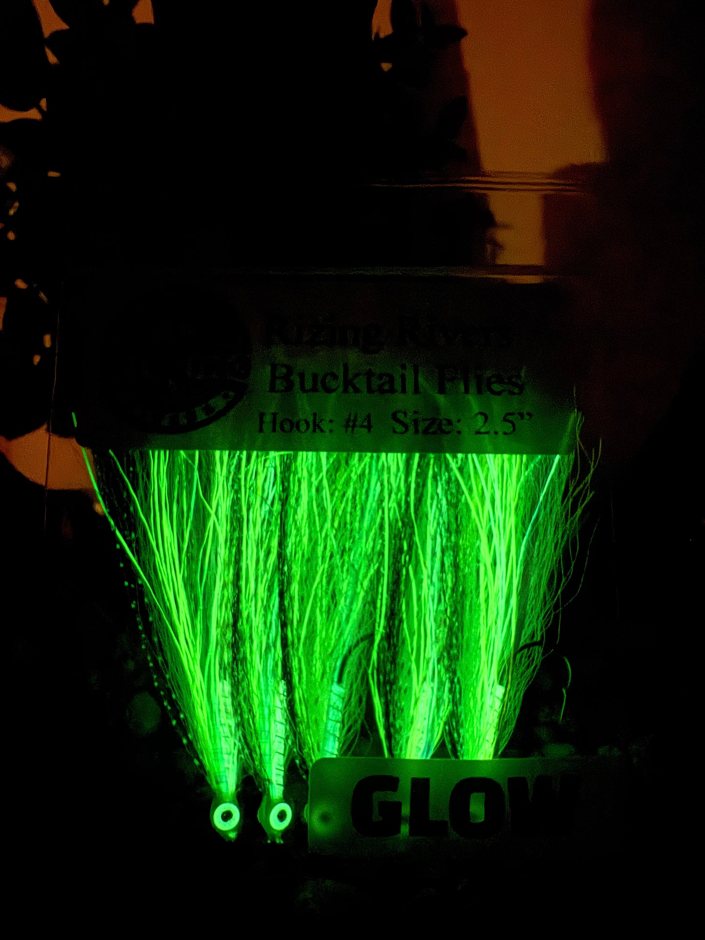 5 Pcs Rizing Rivers Premium Bucktail Flies (Glow Series – Chartreuse) – Glow in the Dark Flies for Night or Low-Light Fishing