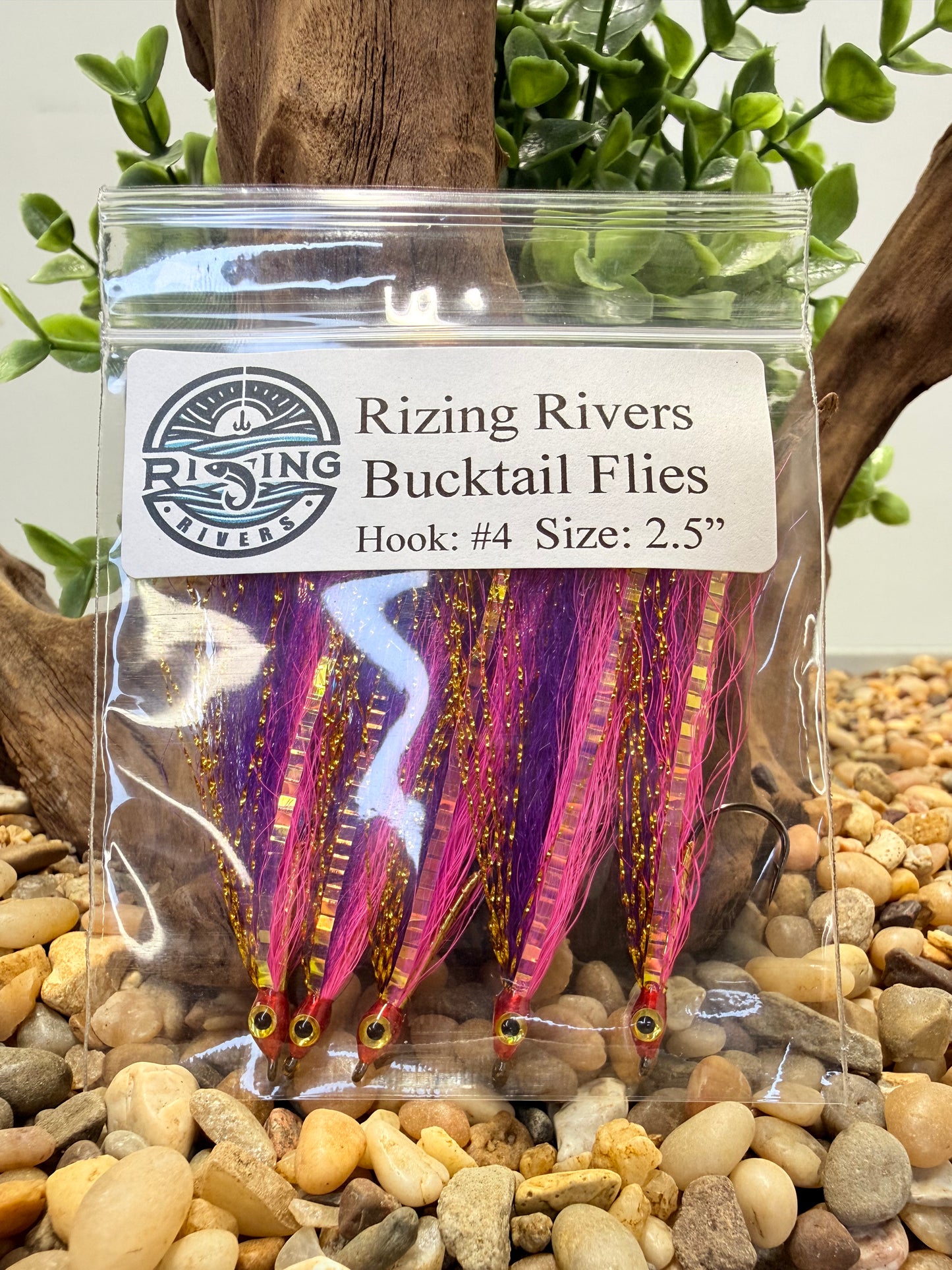 5 Pcs Rizing Rivers Premium Bucktail Flies (Violet Purple/Pink)