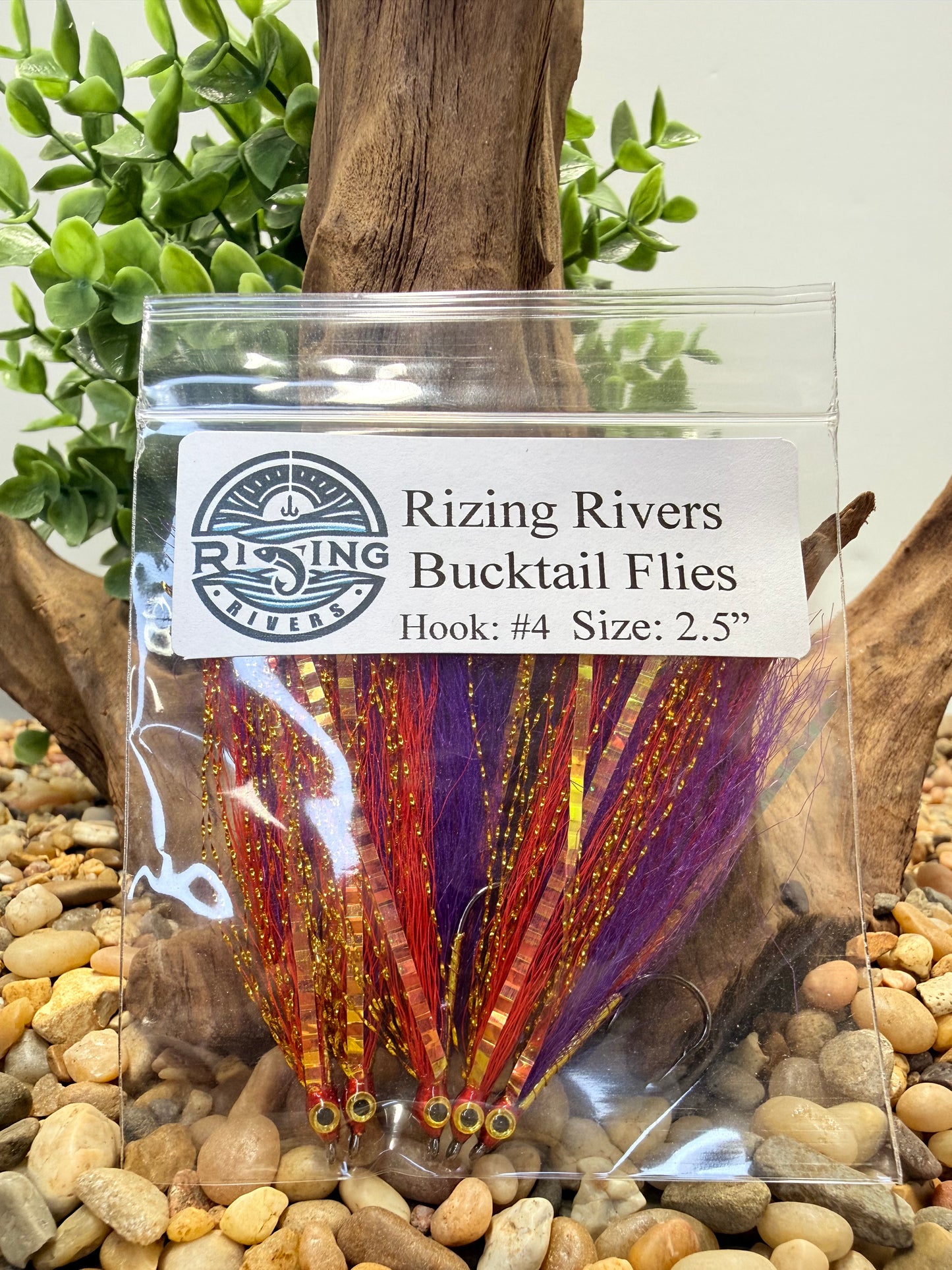 5 Pcs Rizing Rivers Premium Bucktail Flies (Red/Violet Purple)