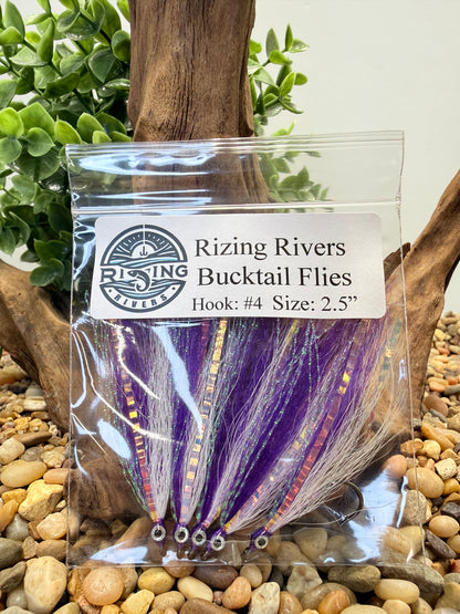 5 Pcs Rizing Rivers Premium Bucktail Flies (Violet Purple/White)
