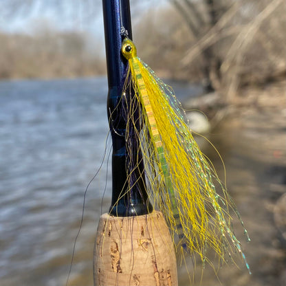 5 Pcs Rizing Rivers 3D Bucktail Flies (Yellow/Dark Purple)