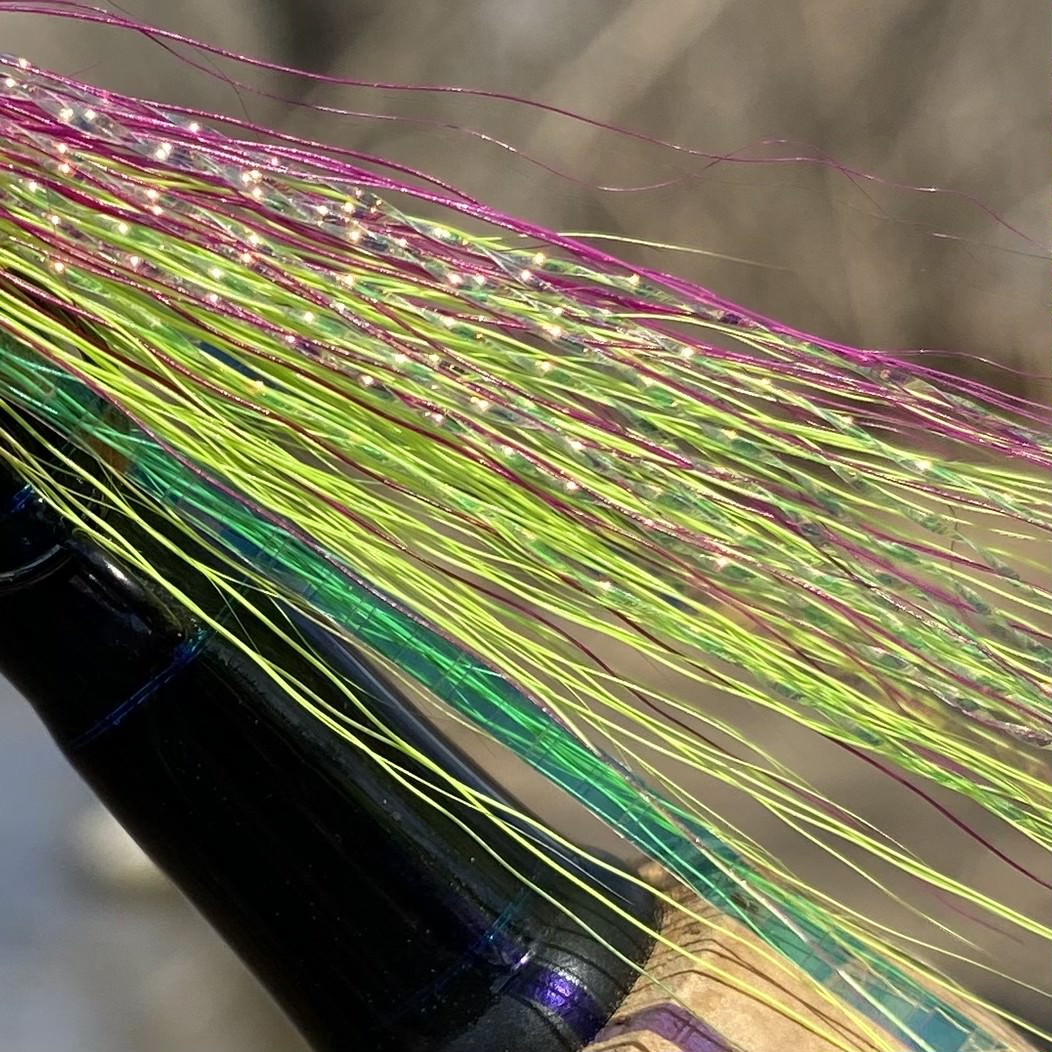 5 Pcs Rizing Rivers 3D Bucktail Flies (Chartreuse/Light Purple)
