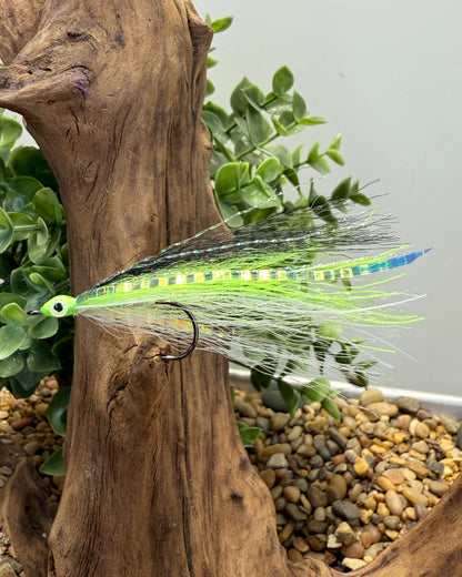 5 Pcs Rizing Rivers Premium Bucktail Flies (Glow Series – Chartreuse) – Glow in the Dark Flies for Night or Low-Light Fishing