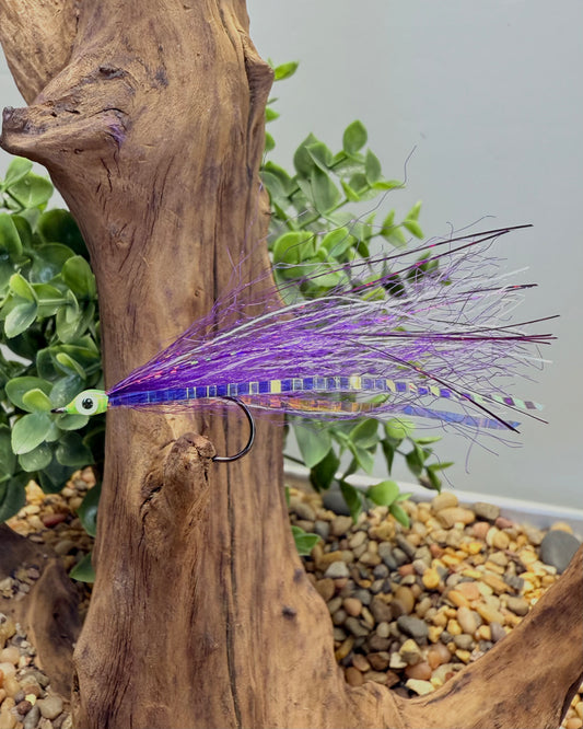 5 Pcs Rizing Rivers Premium Bucktail Flies (Glow Series – Violet Purple) – Glow in the Dark Flies for Night or Low-Light Fishing