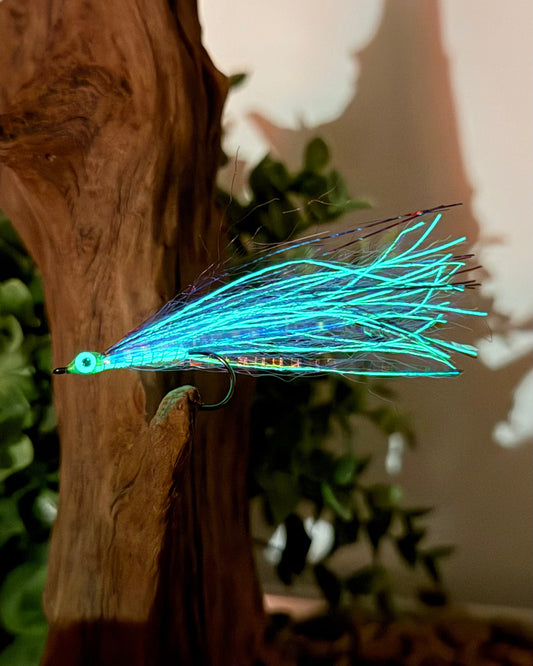 5 Pcs Rizing Rivers Premium Bucktail Flies (Glow Series – Violet Purple) – Glow in the Dark Flies for Night or Low-Light Fishing