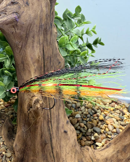 5 Pcs Rizing Rivers Premium Bucktail Flies (Glow Series – Angry Perch) – Glow in the Dark Flies for Night or Low-Light Fishing