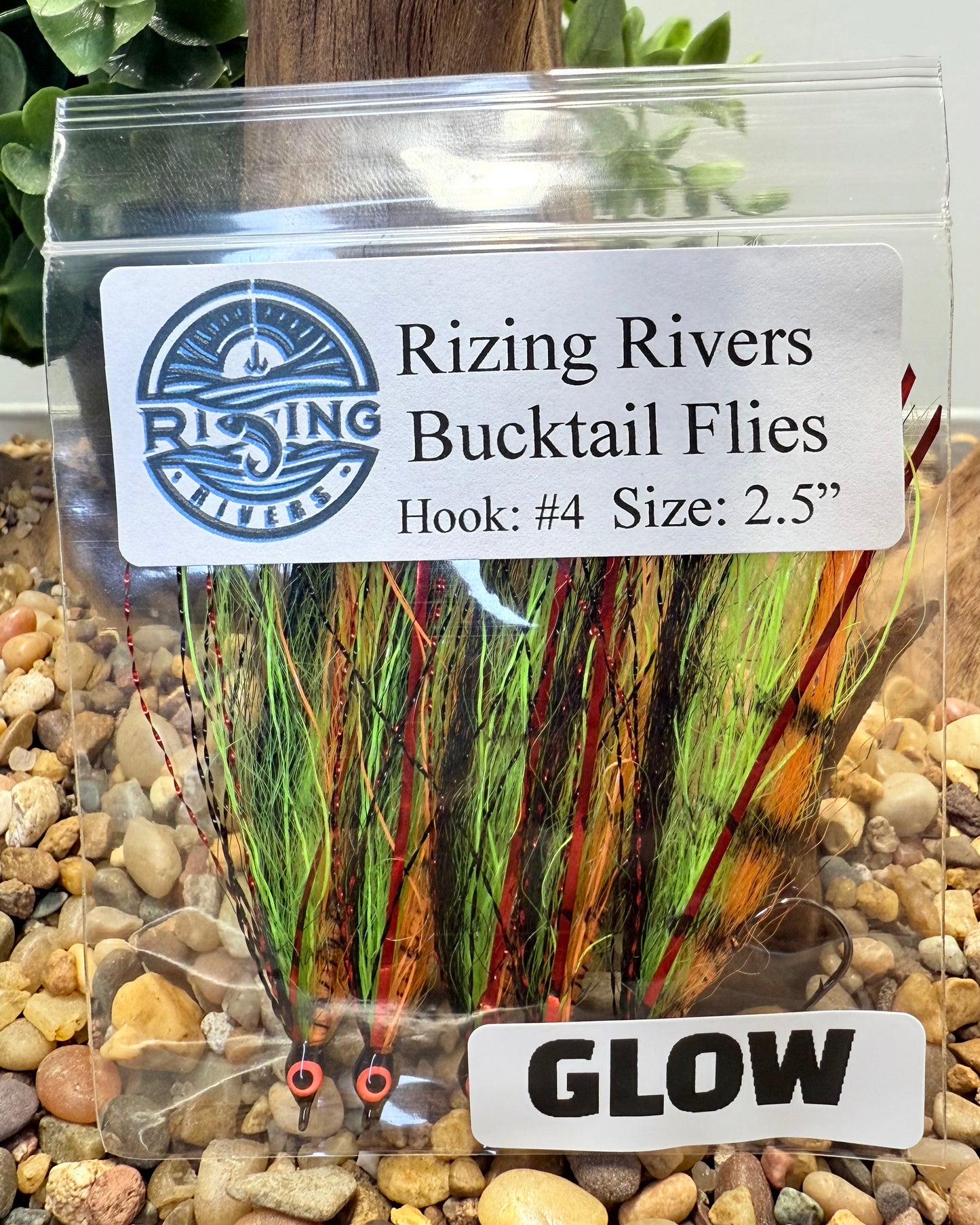 5 Pcs Rizing Rivers Premium Bucktail Flies (Glow Series – Angry Perch) – Glow in the Dark Flies for Night or Low-Light Fishing