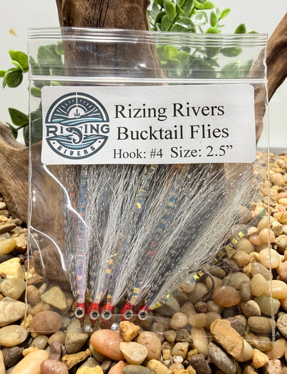 5 Pcs Rizing Rivers Premium Bucktail Flies (Bleeding Shad)