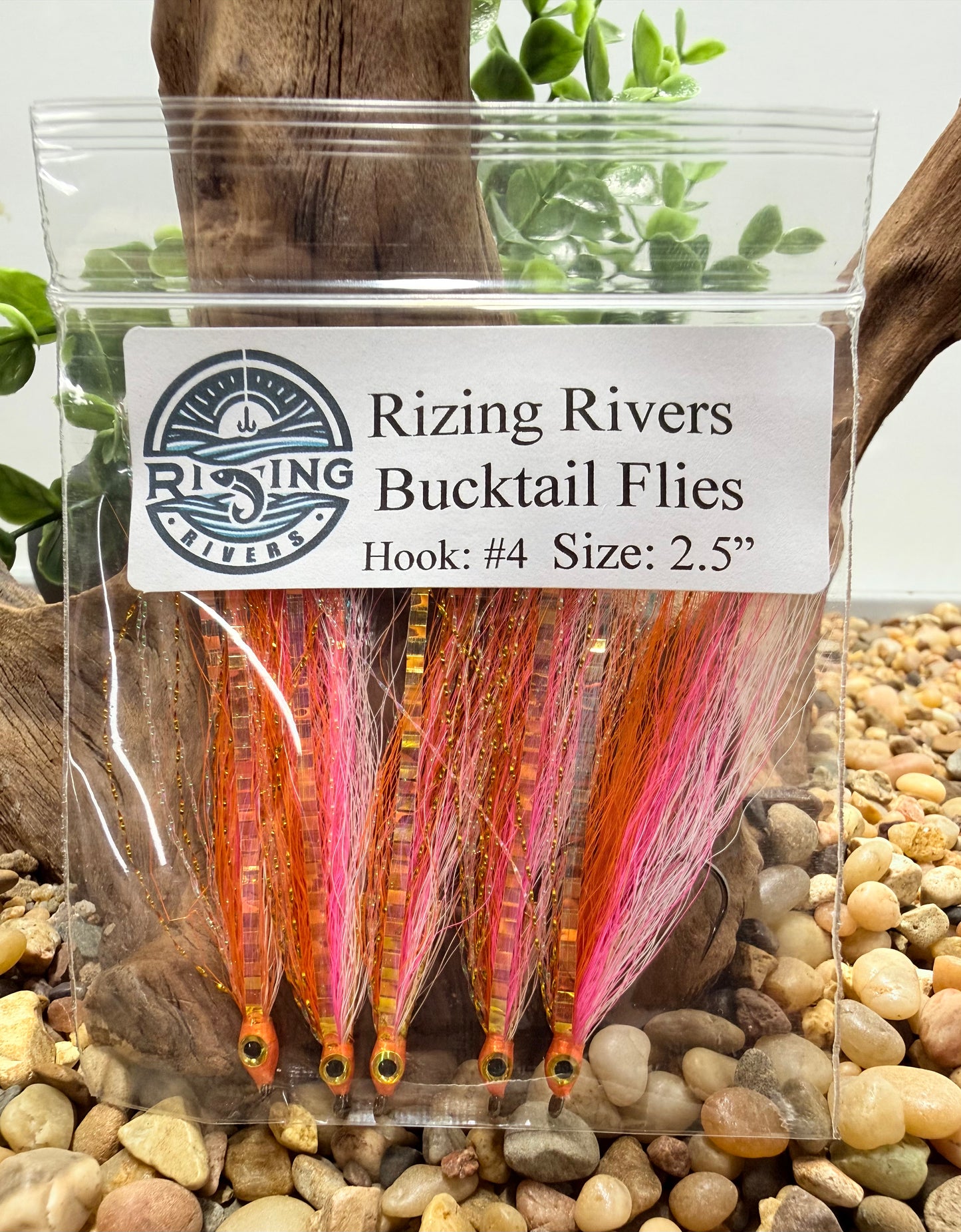 5 Pcs Rizing Rivers Premium Bucktail Flies (Rosy-Red Minnow)