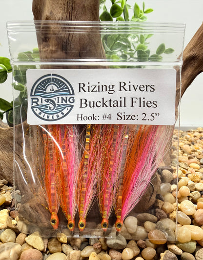 5 Pcs Rizing Rivers Premium Bucktail Flies (Rosy-Red Minnow)