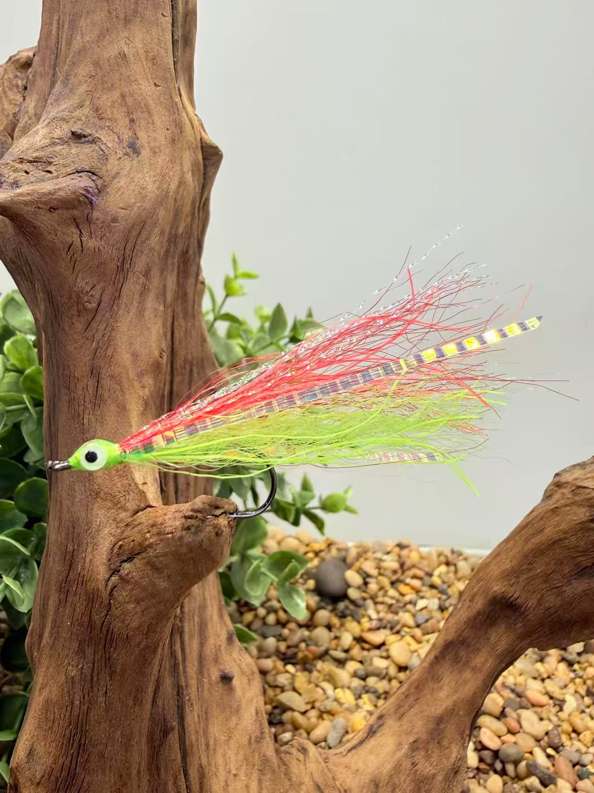 Premium Bucktail Flies (Glow Series – Red/Chartreuse) – Glow in the Dark Flies for Night or Low-Light Fishing